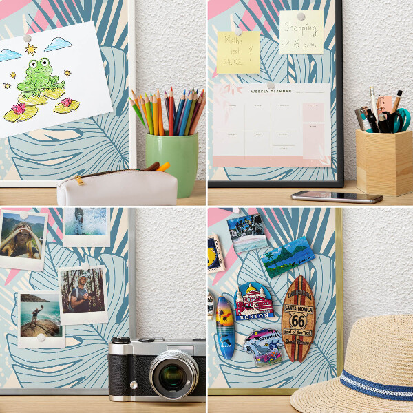 Tableau magnétique avec cadre de couleur dorée Abstraction tropicale