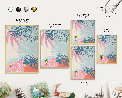 Tableau magnétique avec cadre de couleur dorée Abstraction tropicale