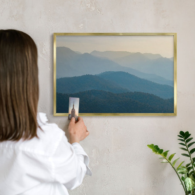 Tableau magnétique avec cadre de couleur dorée Vues sur la montagne