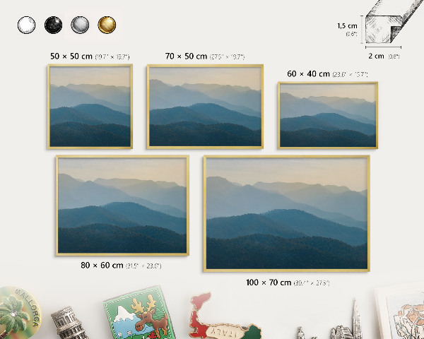 Tableau magnétique avec cadre de couleur dorée Vues sur la montagne