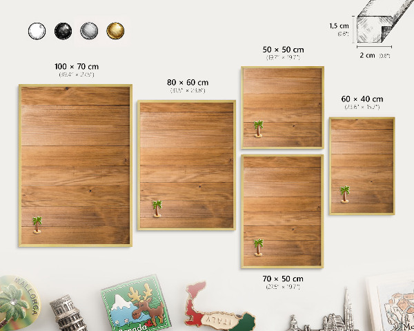 Tableau magnétique avec cadre de couleur dorée Texture bois