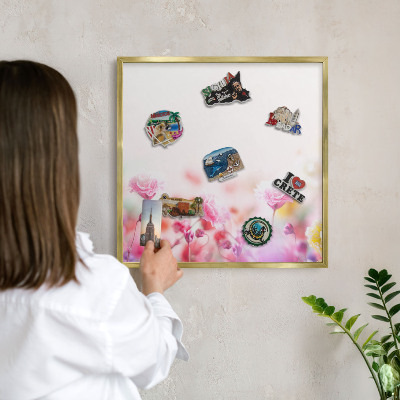Tableau pour aimants cadre doré Fleurs pastel