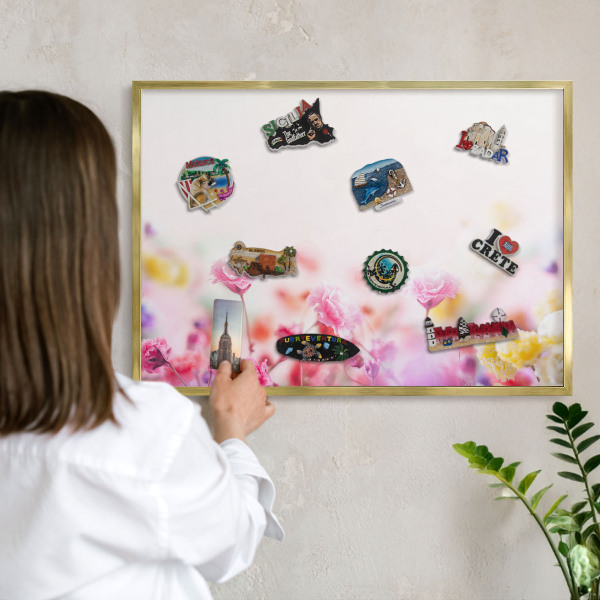 Tableau pour aimants cadre doré Fleurs pastel