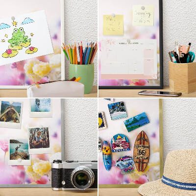 Tableau pour aimants cadre doré Fleurs pastel