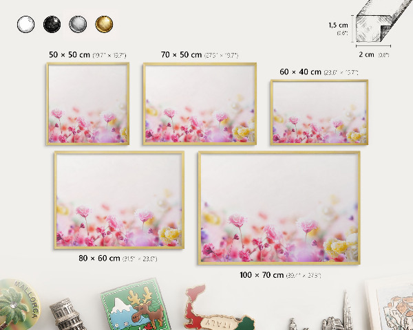 Tableau pour aimants cadre doré Fleurs pastel