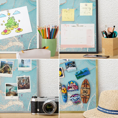 Tableau magnétique avec cadre de couleur dorée Élégance turquoise