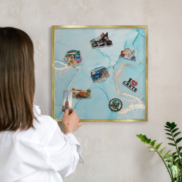 Tableau magnétique avec cadre de couleur dorée Élégance turquoise