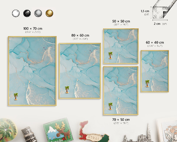 Tableau magnétique avec cadre de couleur dorée Élégance turquoise