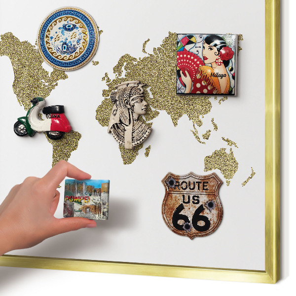 Tableau pour aimants cadre doré Carte du monde