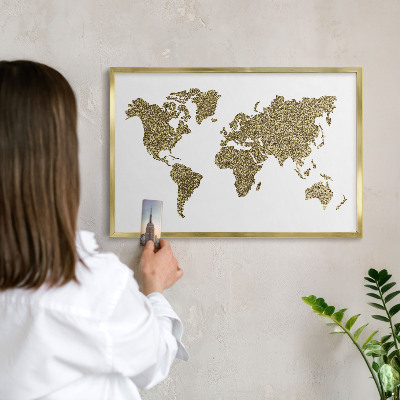 Tableau pour aimants cadre doré Carte du monde