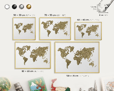 Tableau pour aimants cadre doré Carte du monde