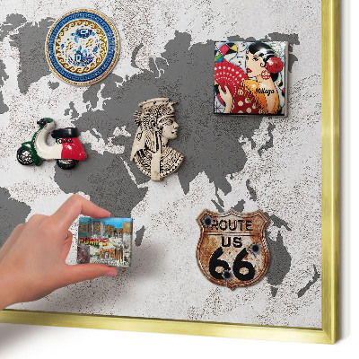 Tableau magnétique avec cadre de couleur dorée Carte du monde
