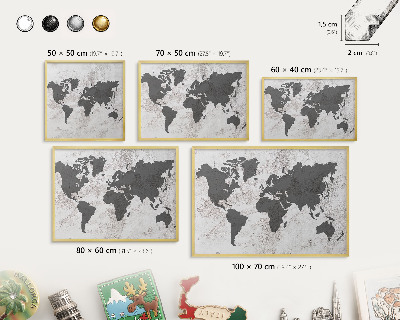 Tableau magnétique avec cadre de couleur dorée Carte du monde