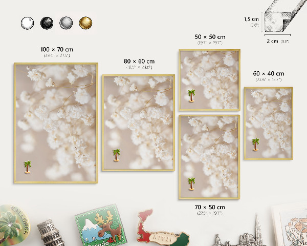 Tableau pour aimants cadre doré Fleurs beiges