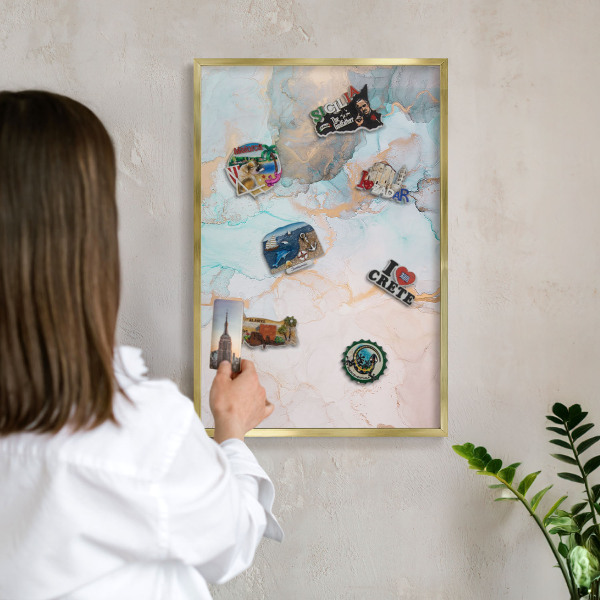 Tableau magnétique avec cadre de couleur dorée Formes pastel