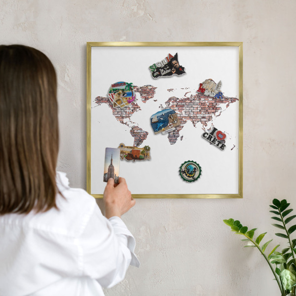 Tableau magnétique avec cadre de couleur dorée Le monde de briques