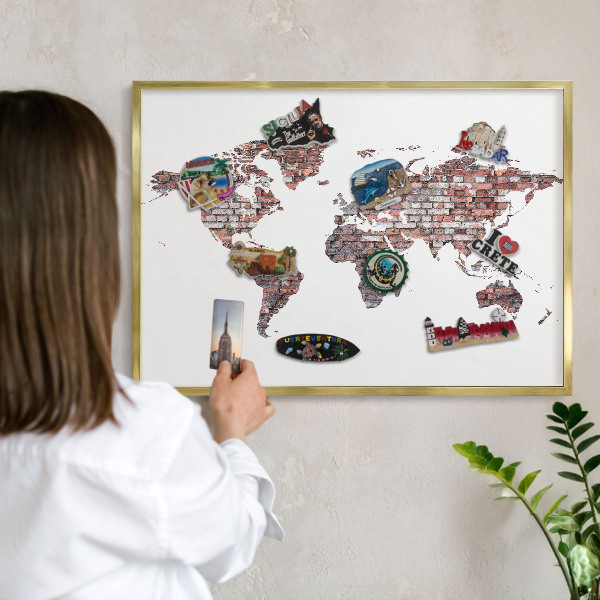 Tableau magnétique avec cadre de couleur dorée Le monde de briques