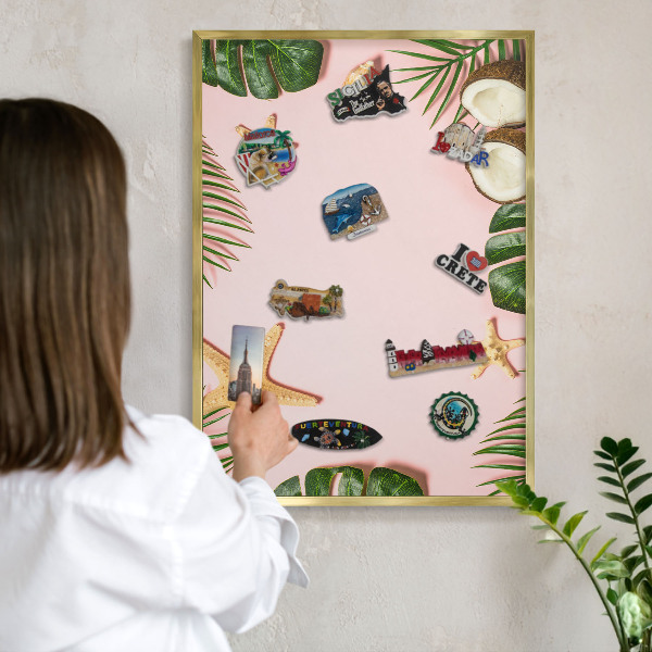 Tableau magnétique avec cadre de couleur dorée Vacances tropicales