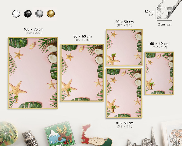 Tableau magnétique avec cadre de couleur dorée Vacances tropicales