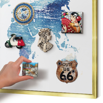 Tableau magnétique avec cadre de couleur dorée Carte à l'aquarelle