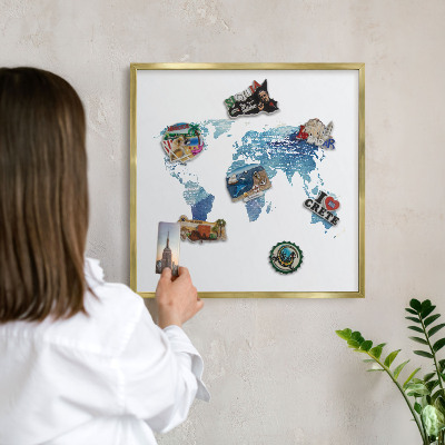 Tableau magnétique avec cadre de couleur dorée Carte à l'aquarelle