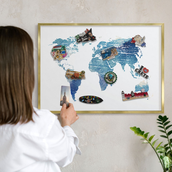 Tableau magnétique avec cadre de couleur dorée Carte à l'aquarelle