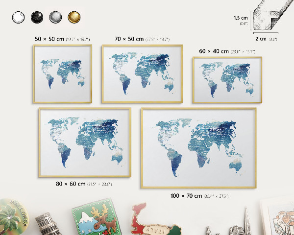 Tableau magnétique avec cadre de couleur dorée Carte à l'aquarelle