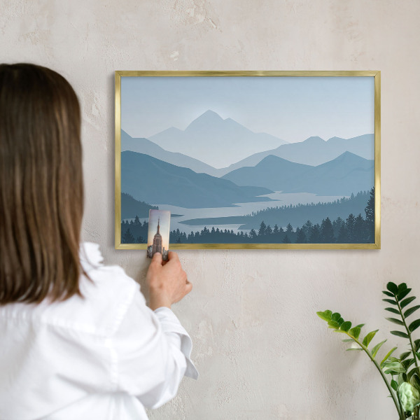 Tableau magnétique avec cadre de couleur dorée Harmonie des montagnes