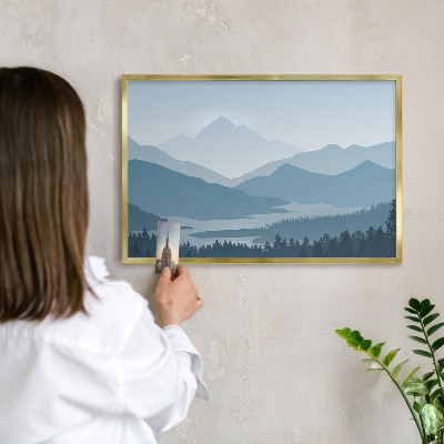 Tableau magnétique avec cadre de couleur dorée Harmonie des montagnes