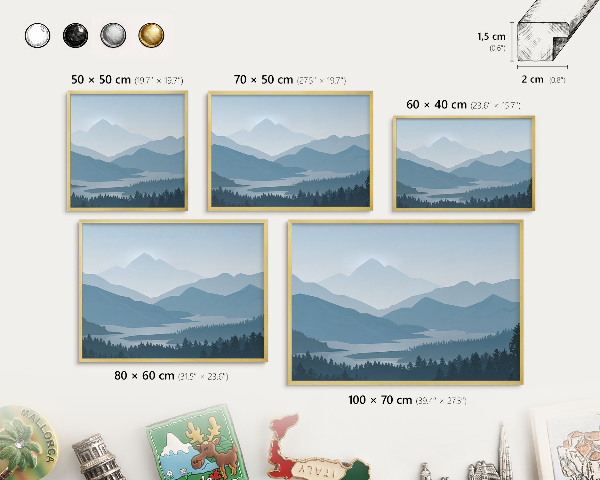 Tableau magnétique avec cadre de couleur dorée Harmonie des montagnes