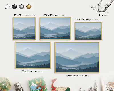 Tableau magnétique avec cadre de couleur dorée Harmonie des montagnes