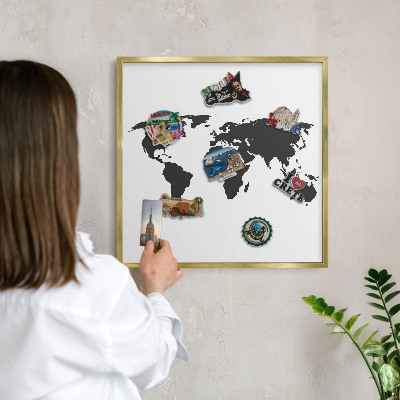 Tableau magnétique avec cadre de couleur dorée Carte du monde
