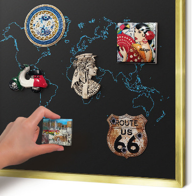 Tableau pour aimants cadre doré Carte du monde