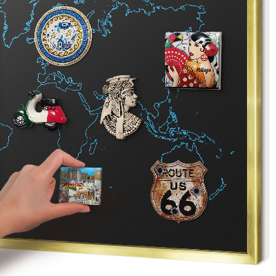 Tableau pour aimants cadre doré Carte du monde