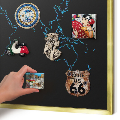 Tableau pour aimants cadre doré Carte du monde