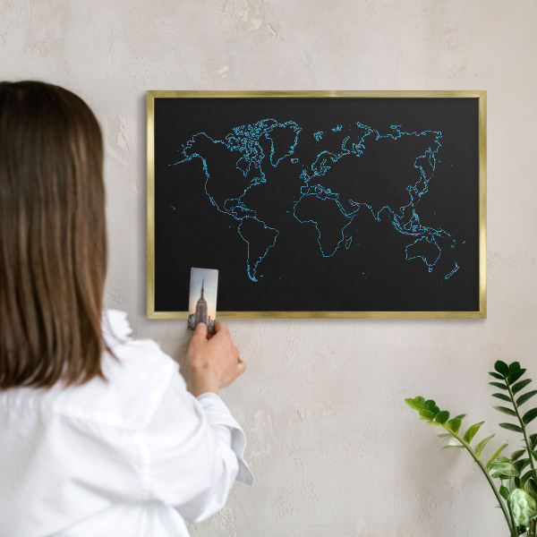 Tableau pour aimants cadre doré Carte du monde
