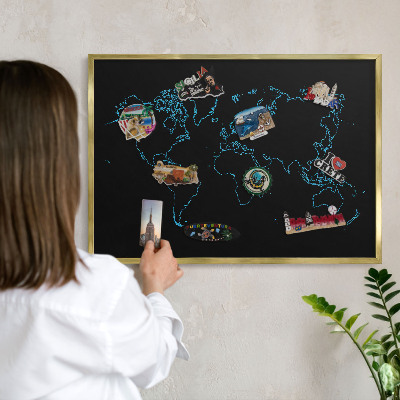 Tableau pour aimants cadre doré Carte du monde