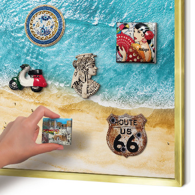 Tableau magnétique avec cadre de couleur dorée Mer et plage