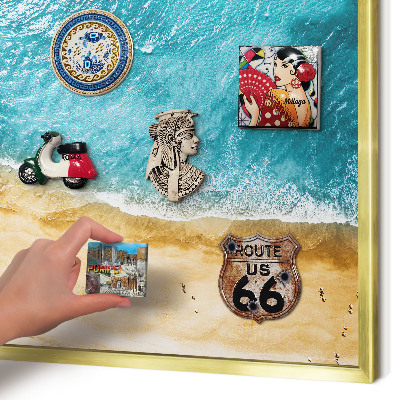 Tableau magnétique avec cadre de couleur dorée Mer et plage