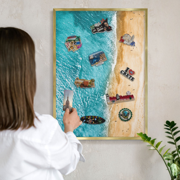 Tableau magnétique avec cadre de couleur dorée Mer et plage