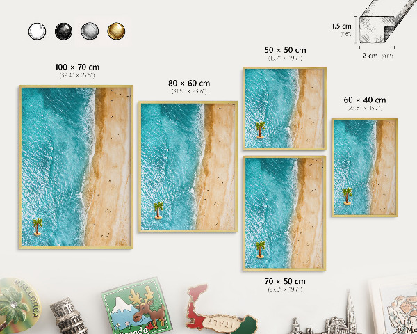 Tableau magnétique avec cadre de couleur dorée Mer et plage