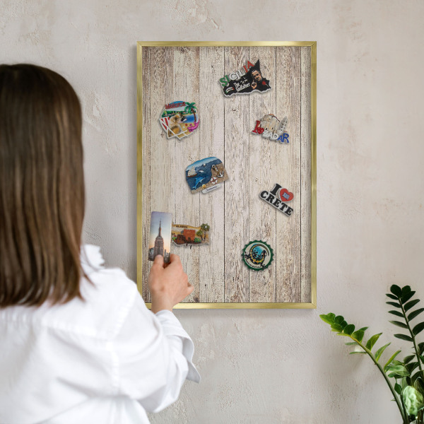 Tableau magnétique avec cadre de couleur dorée Texture bois