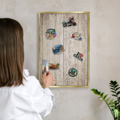 Tableau magnétique avec cadre de couleur dorée Texture bois