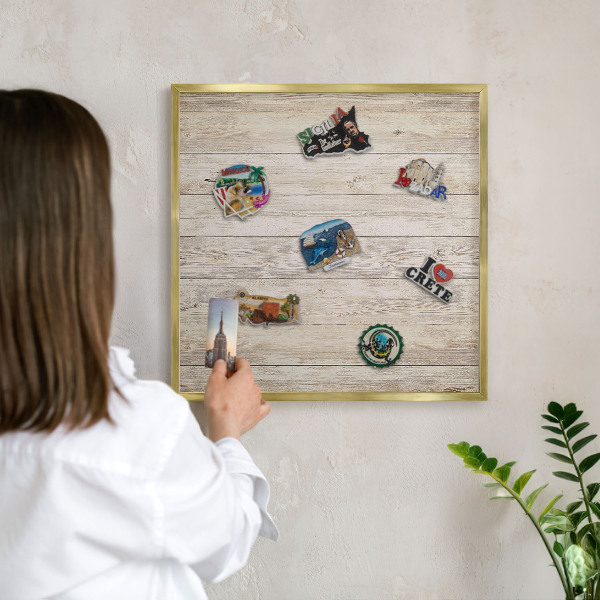Tableau magnétique avec cadre de couleur dorée Texture bois