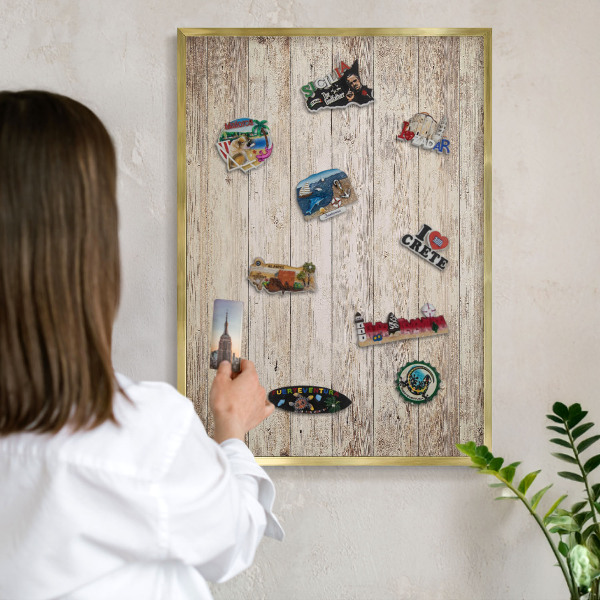 Tableau magnétique avec cadre de couleur dorée Texture bois
