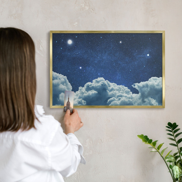 Tableau magnétique avec cadre de couleur dorée Nuit cosmique