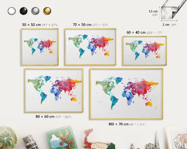 Tableau pour aimants cadre doré Carte des couleurs
