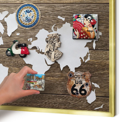 Tableau magnétique avec cadre de couleur dorée Carte en bois