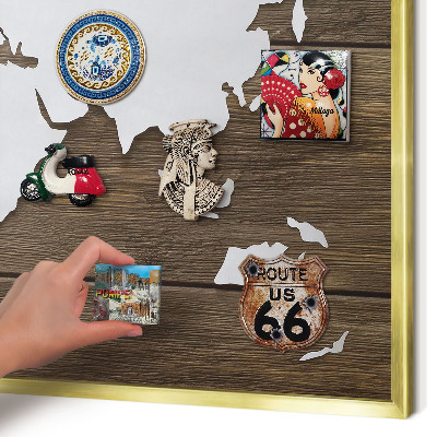 Tableau magnétique avec cadre de couleur dorée Carte en bois
