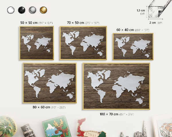 Tableau magnétique avec cadre de couleur dorée Carte en bois